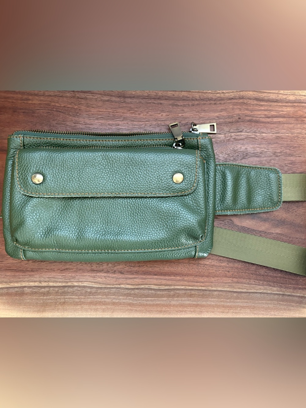 Loyofun-Army Green Leather Unisex Waist Bag Crossbody